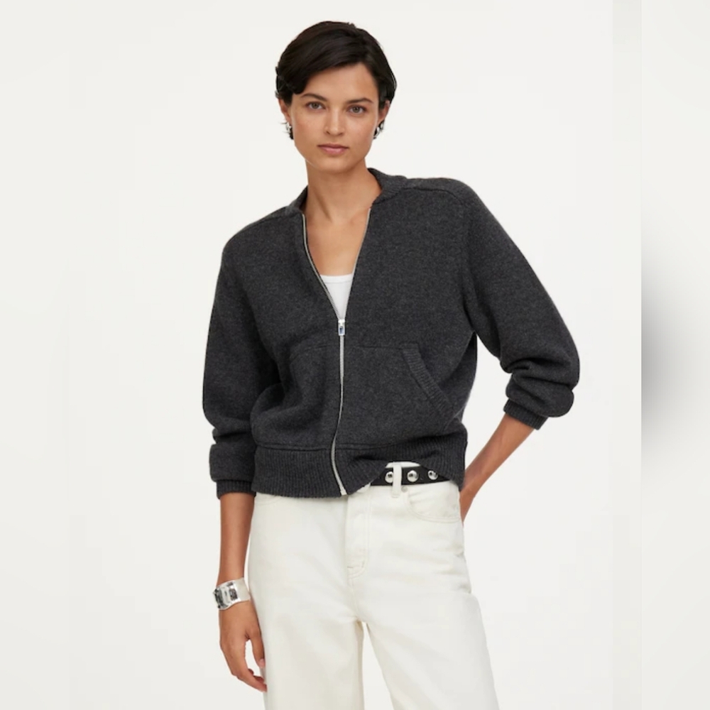 Madewell Knit Bomber Jacket Wool Cashmere Size L Gray Zip NT550‎